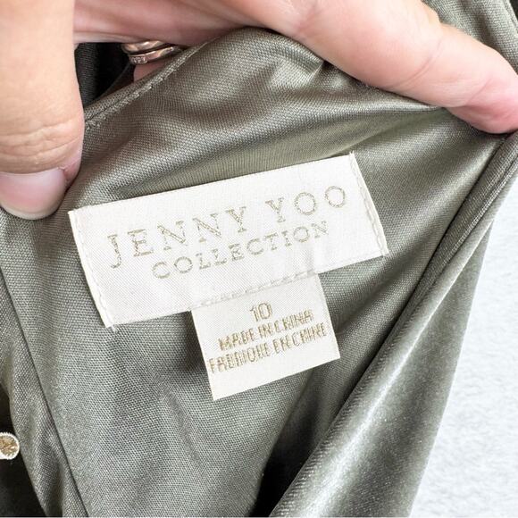 Jenny Yoo Anthro BHLDN Ellis Flutter-Sleeve Open-Back Velvet Gown Green Sz 10 - Picture 8 of 14